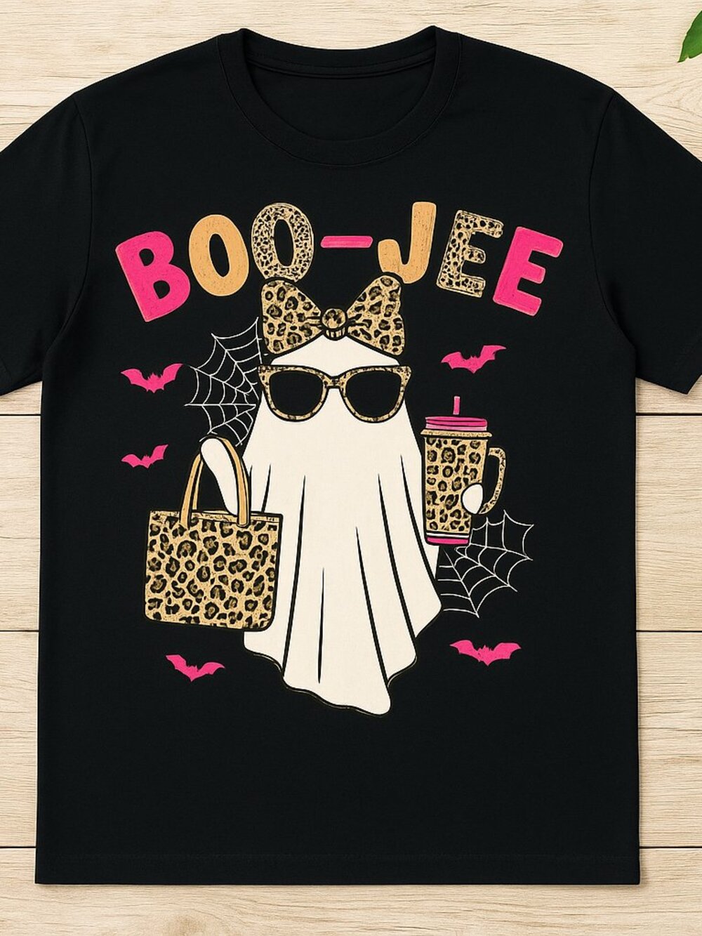 Boujee Halloween Boo-Jee Leopard Ghost Graphic Tee Black